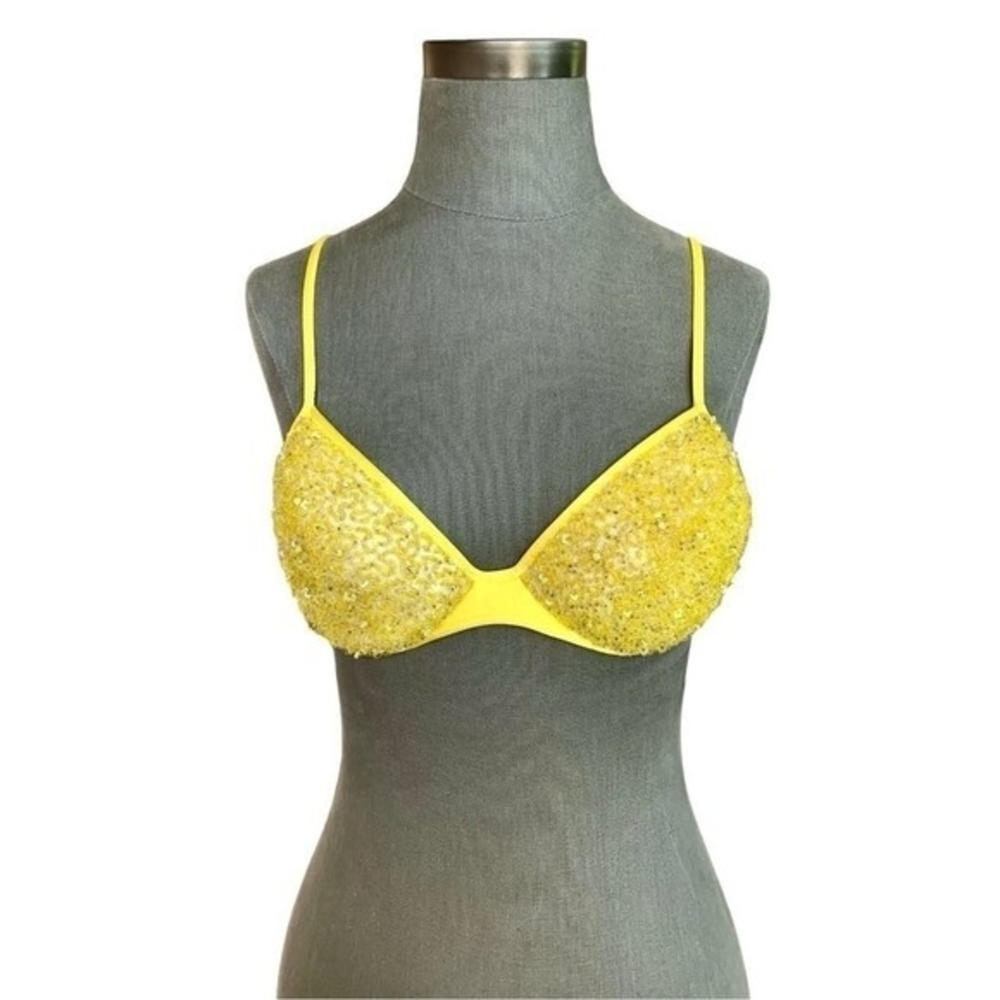 LA PERLA Women's Yellow Crystal Beaded Bra Size IT 44 US M Barely Worn Italy - Picture 3 of 7
